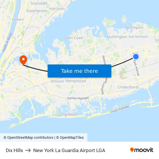 Dix Hills to New York La Guardia Airport LGA map