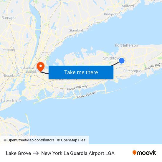 Lake Grove to New York La Guardia Airport LGA map