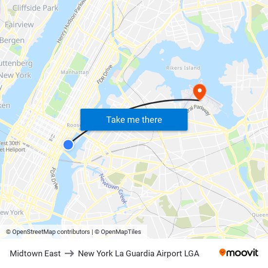 Midtown East to New York La Guardia Airport LGA map