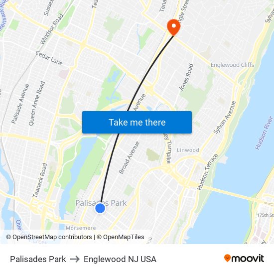 Palisades Park to Englewood NJ USA map