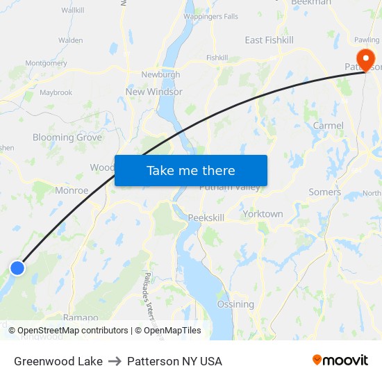 Greenwood Lake to Patterson NY USA map