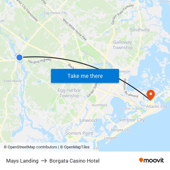 Mays Landing to Borgata Casino Hotel map