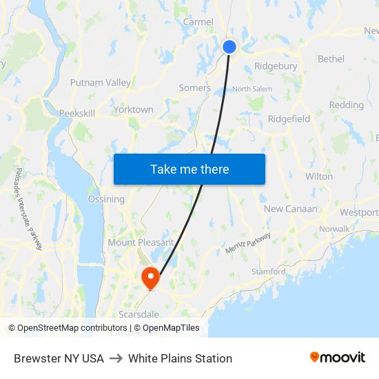 Brewster NY USA to White Plains Station map