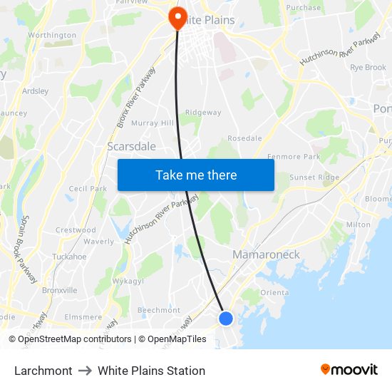 Larchmont to White Plains Station map