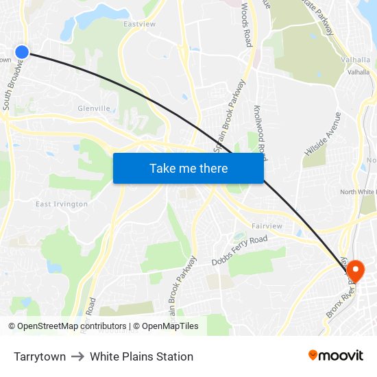 Tarrytown to White Plains Station map