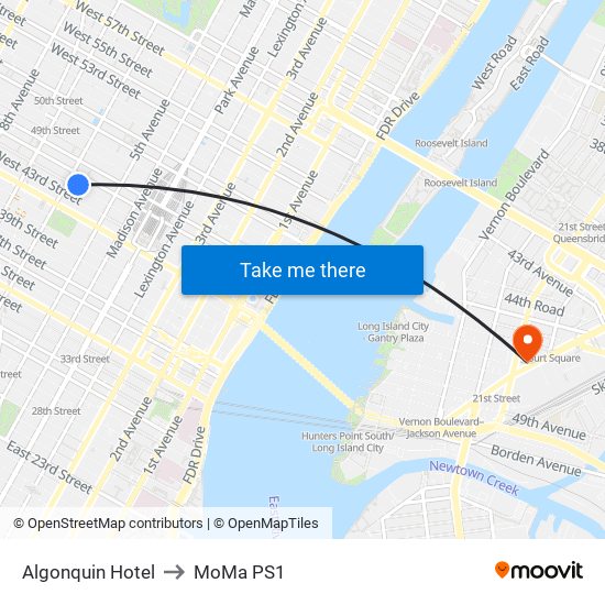 Algonquin Hotel to MoMa PS1 map