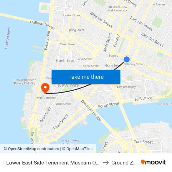 Lower East Side Tenement Museum Offices to Ground Zero map