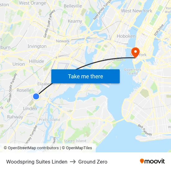 Woodspring Suites Linden to Ground Zero map