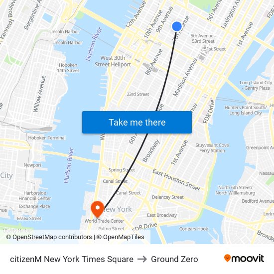 citizenM New York Times Square to Ground Zero map