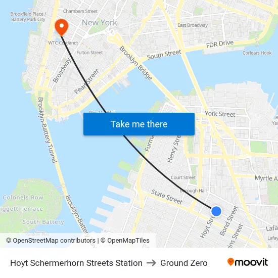 Hoyt Schermerhorn Streets Station to Ground Zero map