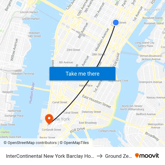 InterContinental New York Barclay Hotel to Ground Zero map