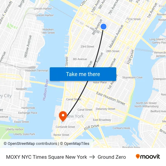 MOXY NYC Times Square New York to Ground Zero map