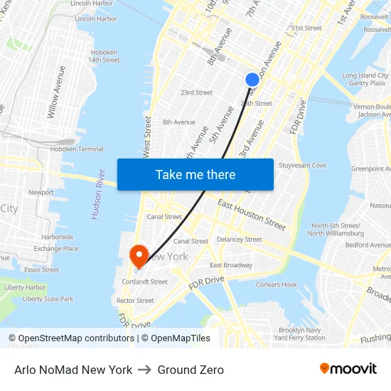 Arlo NoMad New York to Ground Zero map