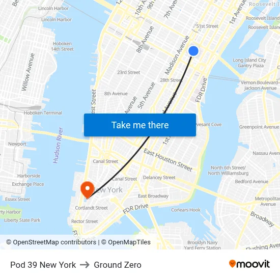 Pod 39 New York to Ground Zero map
