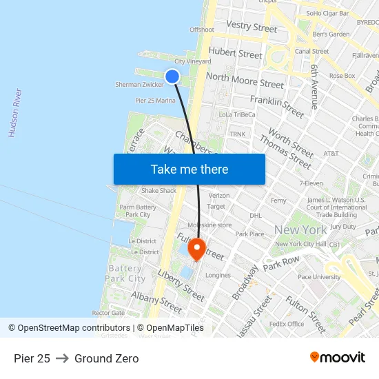 Pier 25 to Ground Zero map