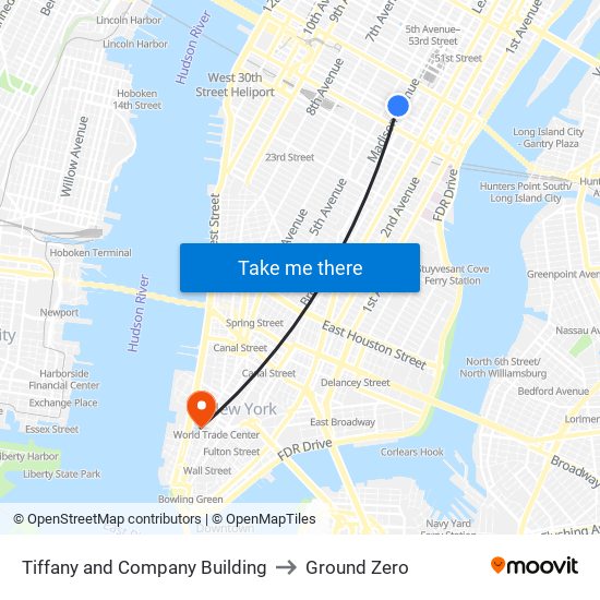 Tiffany and Company Building to Ground Zero map