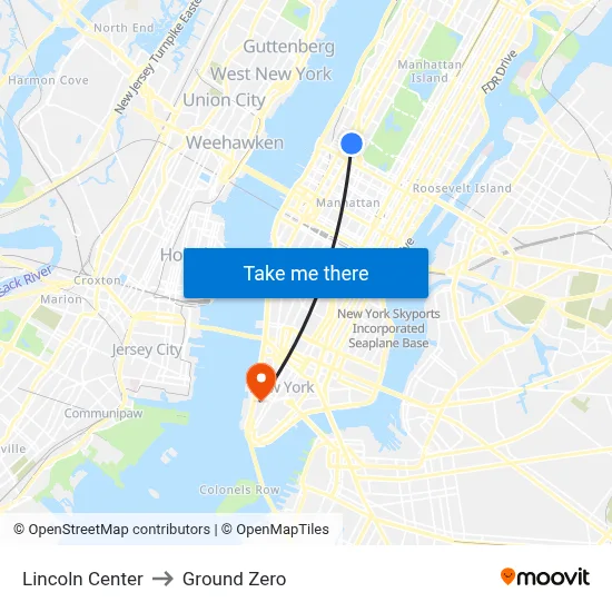 Lincoln Center to Ground Zero map