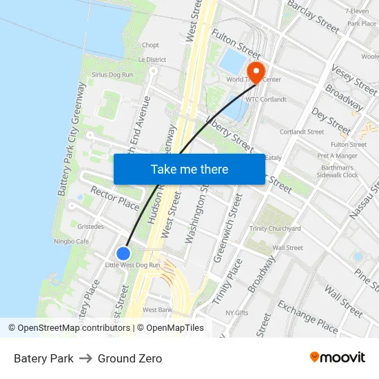 Batery Park to Ground Zero map