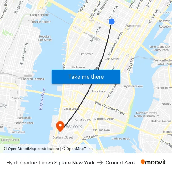 Hyatt Centric Times Square New York to Ground Zero map