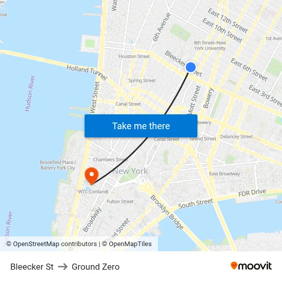 Bleecker St to Ground Zero map