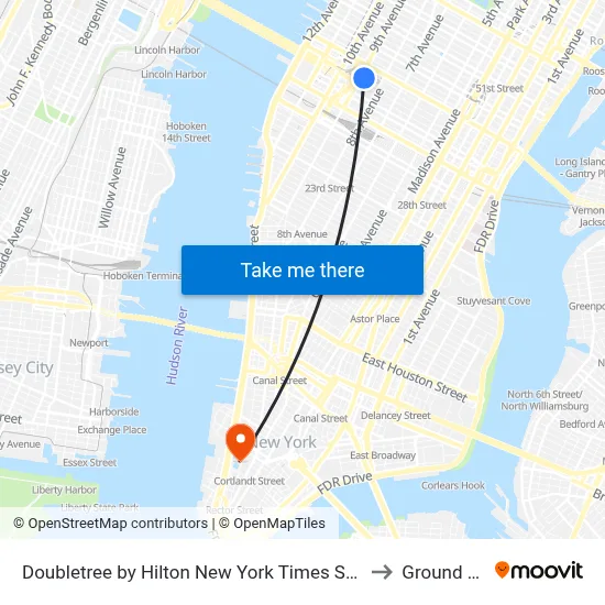 Doubletree by Hilton New York Times Square West to Ground Zero map