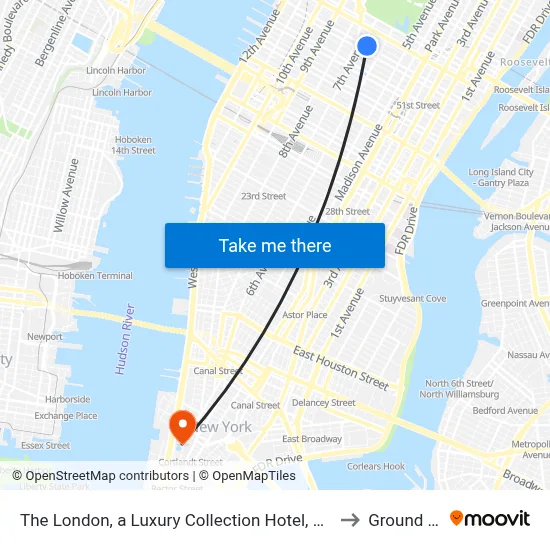 The London, a Luxury Collection Hotel, New York City to Ground Zero map