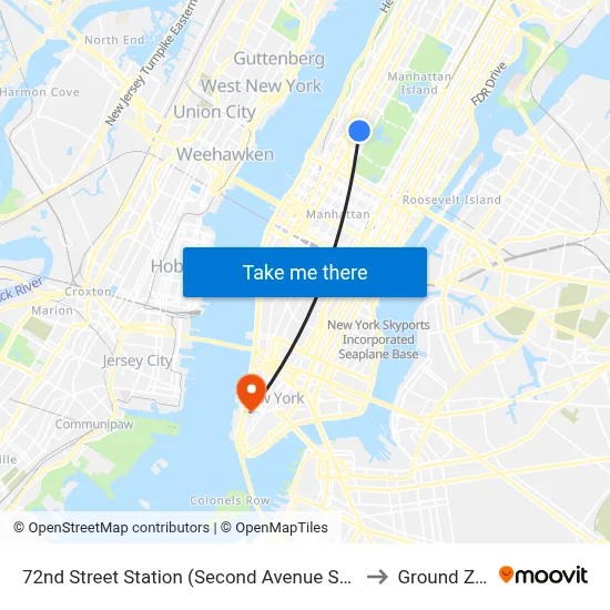 72nd Street Station (Second Avenue Subway) to Ground Zero map