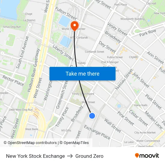 New York Stock Exchange to Ground Zero map
