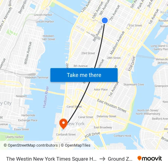 The Westin New York Times Square Hotel to Ground Zero map