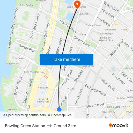 Bowling Green Station to Ground Zero map