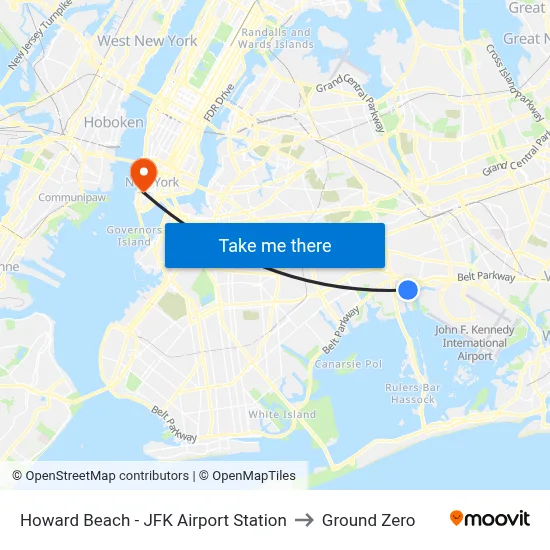 Howard Beach - JFK Airport Station to Ground Zero map