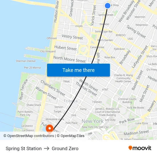 Spring St Station to Ground Zero map