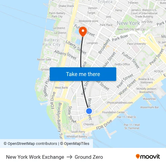 New York Work Exchange to Ground Zero map