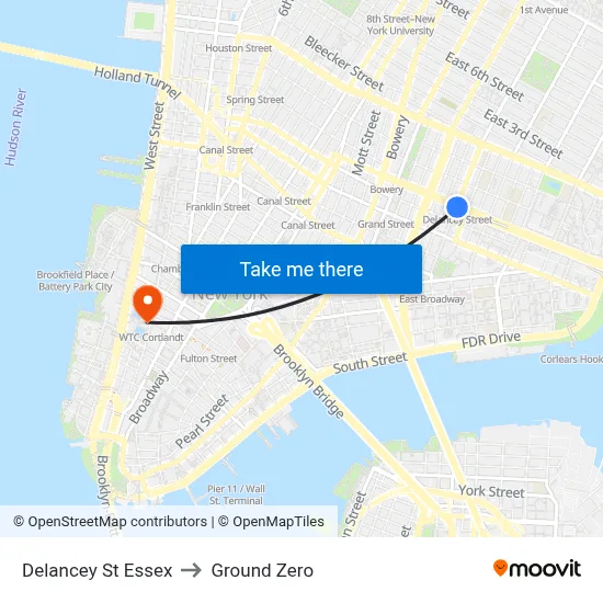 Delancey St Essex to Ground Zero map