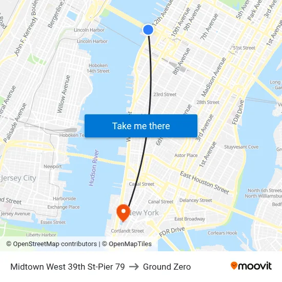 Midtown West 39th St-Pier 79 to Ground Zero map