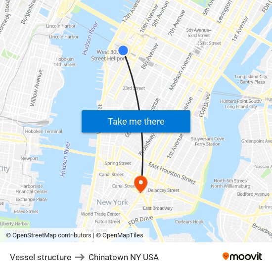 Vessel structure to Chinatown NY USA map