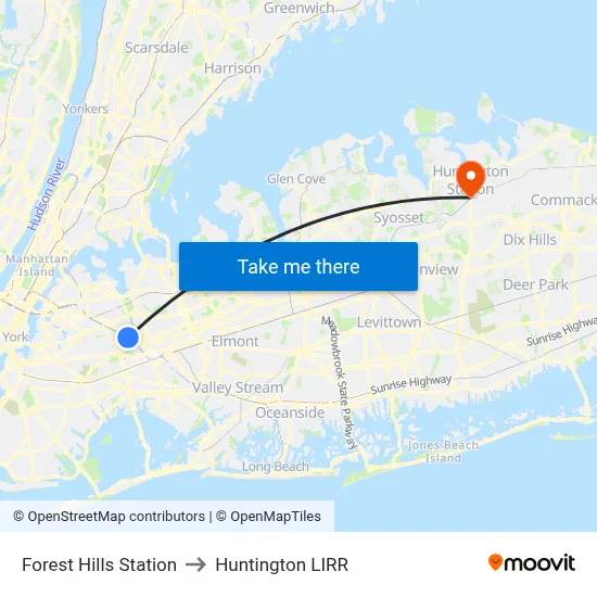 Forest Hills Station to Huntington LIRR map