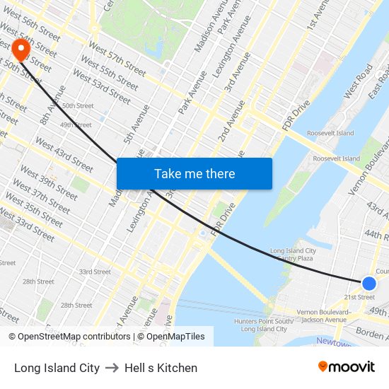 Long Island City to Hell s Kitchen map