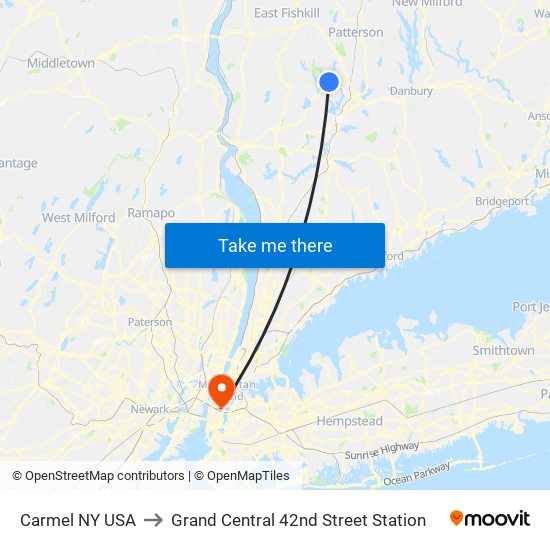 Carmel NY USA to Grand Central 42nd Street Station map