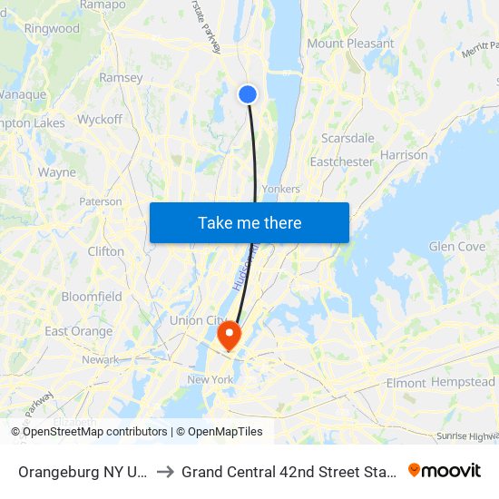 Orangeburg NY USA to Grand Central 42nd Street Station map