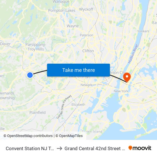 Convent Station NJ Transit to Grand Central 42nd Street Station map