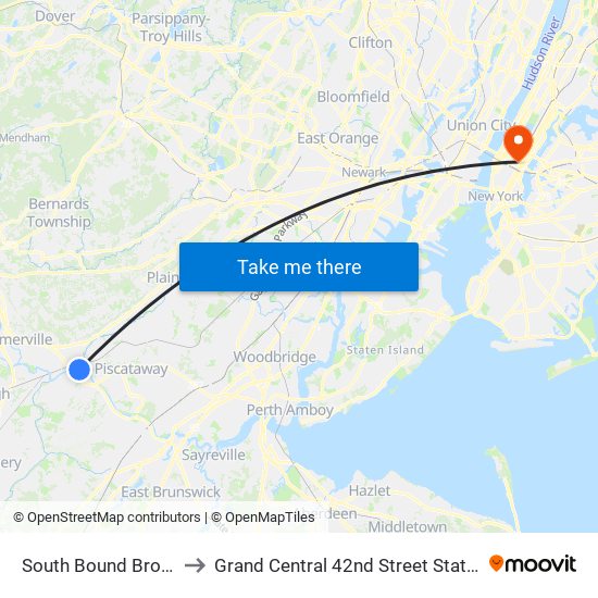 South Bound Brook to Grand Central 42nd Street Station map