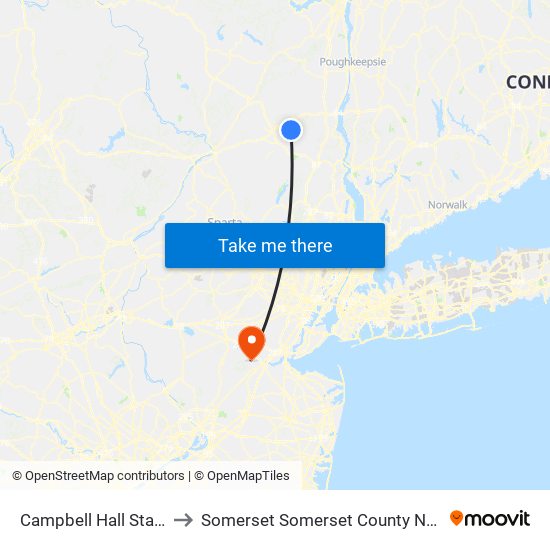 Campbell Hall Station to Somerset Somerset County NJ USA map