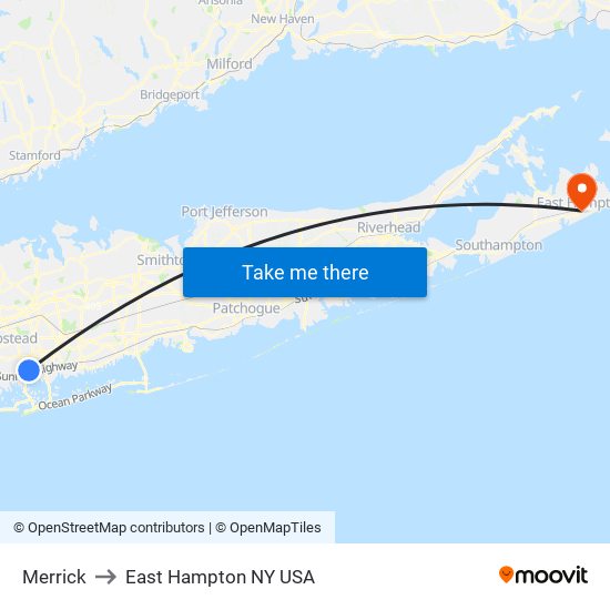 Merrick to East Hampton NY USA map