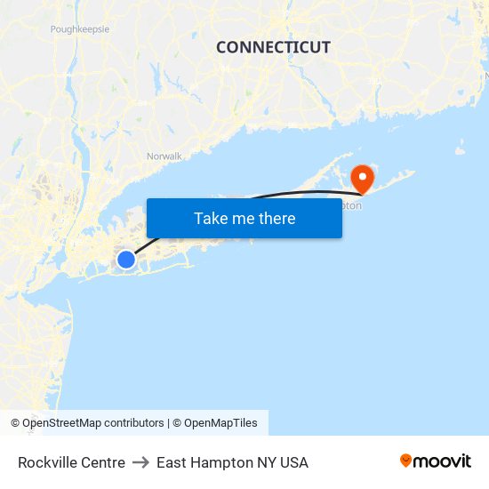 Rockville Centre to East Hampton NY USA map