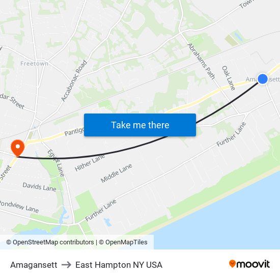 Amagansett to East Hampton NY USA map