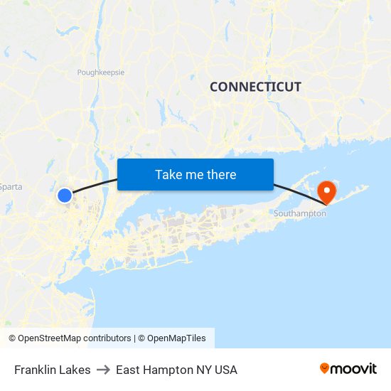 Franklin Lakes to East Hampton NY USA map
