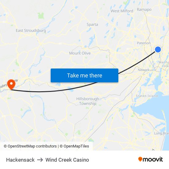 Hackensack to Wind Creek Casino map