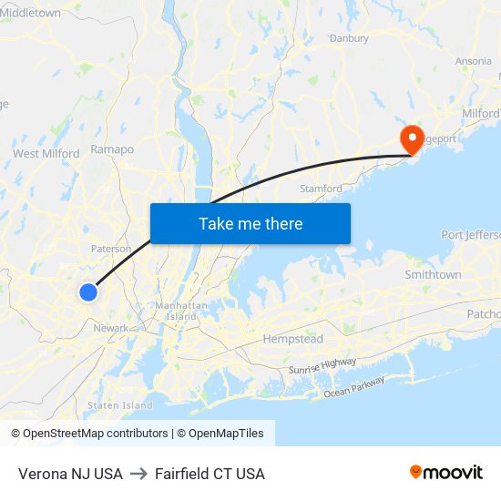 Verona NJ USA to Fairfield CT USA with public transportation