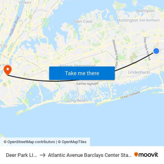 Deer Park LIRR to Atlantic Avenue Barclays Center Station map